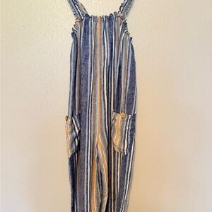 Current Air Striped Jumpsuit - Blue and Rust Orange